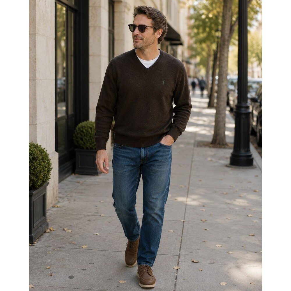 Vintage 90s Polo Ralph Lauren Brown Lambswool V-Neck Sweater - Men’s Small
